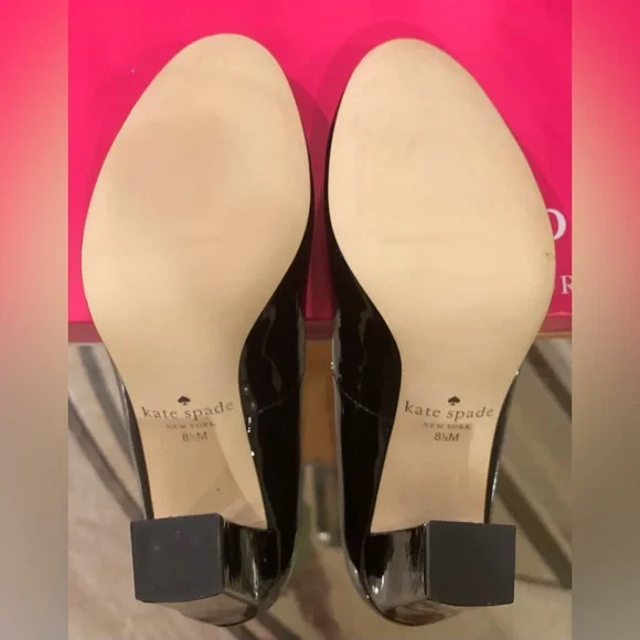 NWT ♠️kate spade♠️ Black Patent *MONICA* Pumps..Round Toe•Square Heel..Size: 8.5 - Picture 3 of 5